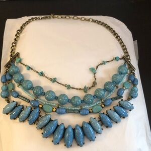 18” Baulblebar Elegant Turquoise Blue Beaded Multi-Stand Statement Necklace